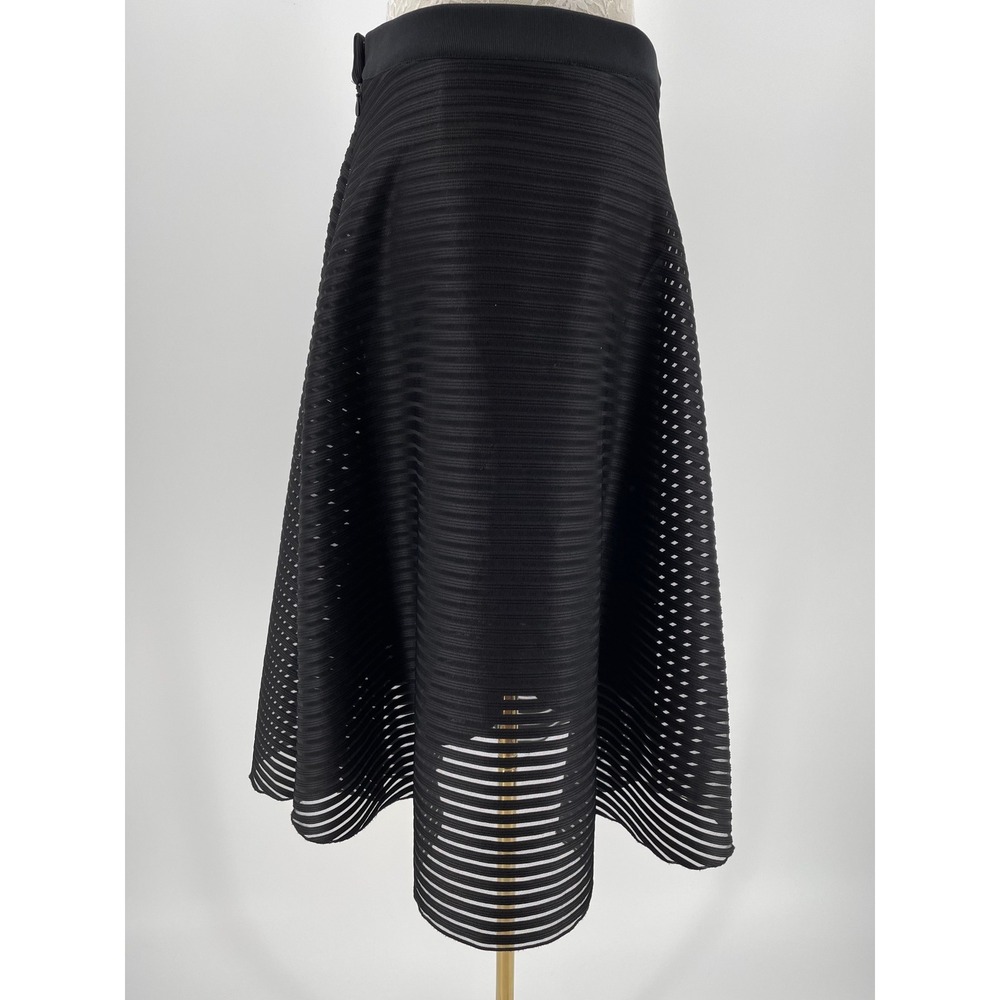& Other Stories Black Sheer Stripe A Line Midi Skirt Cocktail Party US 6 - Picture 3 of 11